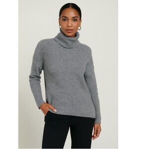 Ann Taylor Loft Gray Ribbed Turtleneck Sweater S Side Slit  Grannycore 90-27